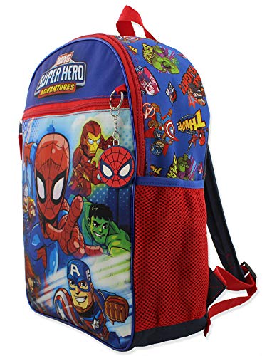 Super Hero Adventures Boys 5 piece Backpack and Snack Bag School Set (One Size, Blue/Red)