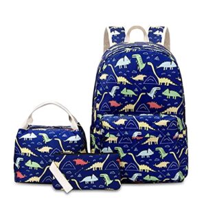 cm c&m wodro kids backpack for boys girls dinosaur school backpack with lunch box pencil case lightweight waterproof bookbag set (blue)
