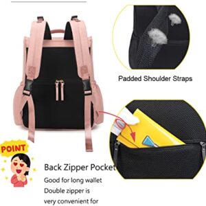 PAOIXEEL Diaper Bag Backpack with Stroller Clips, Lightweight Water-Resistant Nylon Travel Backpack with Anti-Theft Pocket, Pink