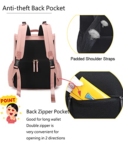 PAOIXEEL Diaper Bag Backpack with Stroller Clips, Lightweight Water-Resistant Nylon Travel Backpack with Anti-Theft Pocket, Pink