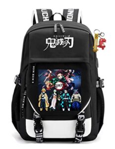jupkem anime demon backpack bag usb with charging port student school bag laptop cosplay for boys girls (black, one size)