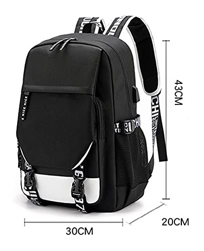 jupkem Anime Demon Backpack Bag USB with Charging Port Student School Bag Laptop Cosplay for Boys Girls (Black, One Size)