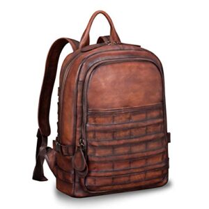 Genuine Leather Backpack for Men Vintage Handmade High Capacity Rucksack Casual Daypack Laptop Knapsack (Coffee)