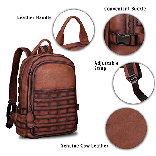 Genuine Leather Backpack for Men Vintage Handmade High Capacity Rucksack Casual Daypack Laptop Knapsack (Coffee)