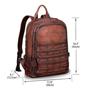 Genuine Leather Backpack for Men Vintage Handmade High Capacity Rucksack Casual Daypack Laptop Knapsack (Coffee)