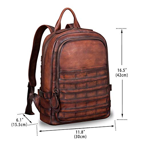 Genuine Leather Backpack for Men Vintage Handmade High Capacity Rucksack Casual Daypack Laptop Knapsack (Coffee)