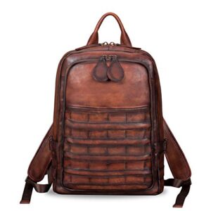 Genuine Leather Backpack for Men Vintage Handmade High Capacity Rucksack Casual Daypack Laptop Knapsack (Coffee)