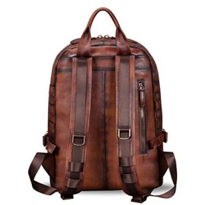 Genuine Leather Backpack for Men Vintage Handmade High Capacity Rucksack Casual Daypack Laptop Knapsack (Coffee)