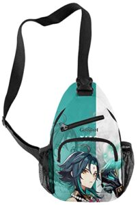 handafa unisex genshin impact single shoulder bag game project cosplay sling backpack casual daypack(xiao)