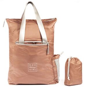 packable backpack for women in rose gold – lightweight foldable daypack and tote bag perfect for hiking, walking, travel & adventure