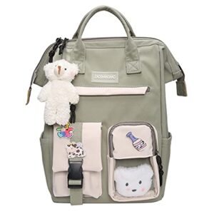 cm c&m wodro kawaii backpack for girls women with pin bear accessories cute college high school backpack laptop bookbag (green-a)