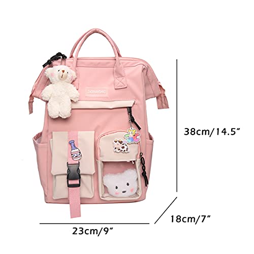 CM C&M WODRO Kawaii Backpack for Girls Women with Pin Bear Accessories Cute College High School Backpack Laptop Bookbag (Green-A)