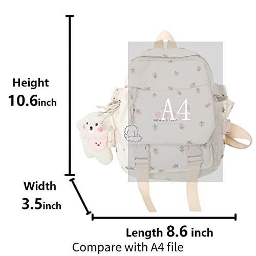 AONUOWE Mini Floral Aesthetic Backpack Cute Japanese School Bag Small Kawaii Backpack with Plush Accessories (Blue)