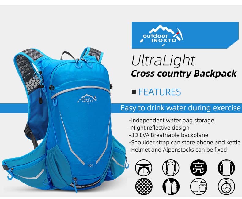 MANFS Portable waterproof hiking backpack 16L, with rainproof cover, outdoor sports travel day bag, for bicycle skiing (young)