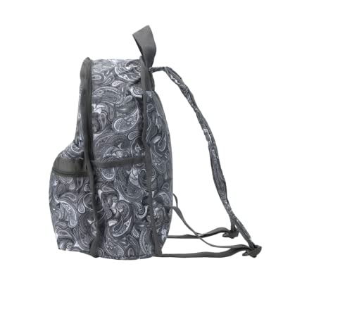 LeSportsac Hazel Whirl Basic Backpack/Rucksack, Style 7812/Color E443, Playful Modern Paisley Swirl, Lilac/Slate Grey Design Artfully Arranged on Neutral Charcoal Grey Backpack