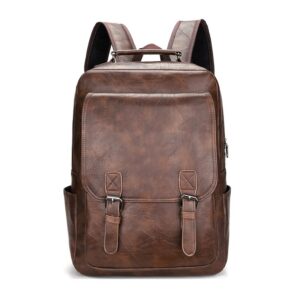 vintage pu leather college backpack trendy business casual waterproof bag laptop backpack with usb unisex for adult youth (brown)