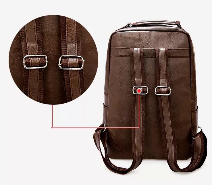 Vintage PU Leather College Backpack Trendy Business Casual Waterproof Bag Laptop Backpack with USB Unisex For Adult Youth (Brown)