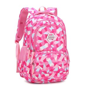 befunirise school backpack girls geometric printed primary junior middle high college kids boy bookbag (rosy, large)