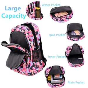 BEFUNIRISE School Backpack Girls Geometric Printed Primary Junior Middle High College Kids Boy Bookbag (Rosy, Large)