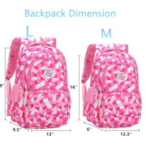 BEFUNIRISE School Backpack Girls Geometric Printed Primary Junior Middle High College Kids Boy Bookbag (Rosy, Large)