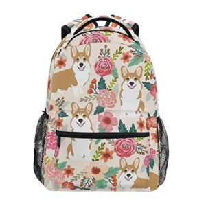 laptop backpacks corgi cute spring flowers men women travel daypack bag
