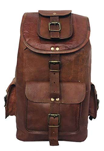 DHK 24'' Genuine Leather Vintage Handmade Casual Day-pack Cross body Messenger Laptop Backpack Travel Rucksack