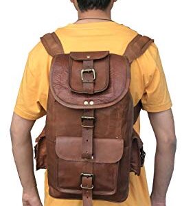 DHK 24'' Genuine Leather Vintage Handmade Casual Day-pack Cross body Messenger Laptop Backpack Travel Rucksack