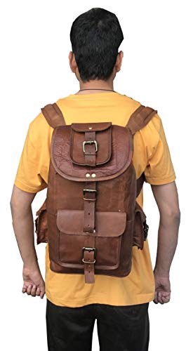 DHK 24'' Genuine Leather Vintage Handmade Casual Day-pack Cross body Messenger Laptop Backpack Travel Rucksack