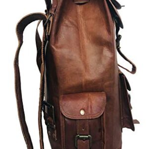 DHK 24'' Genuine Leather Vintage Handmade Casual Day-pack Cross body Messenger Laptop Backpack Travel Rucksack