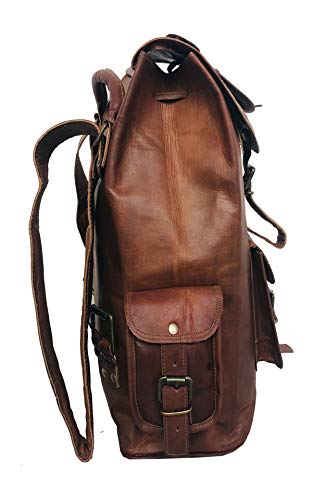 DHK 24'' Genuine Leather Vintage Handmade Casual Day-pack Cross body Messenger Laptop Backpack Travel Rucksack