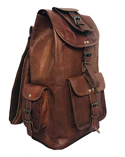 DHK 24'' Genuine Leather Vintage Handmade Casual Day-pack Cross body Messenger Laptop Backpack Travel Rucksack