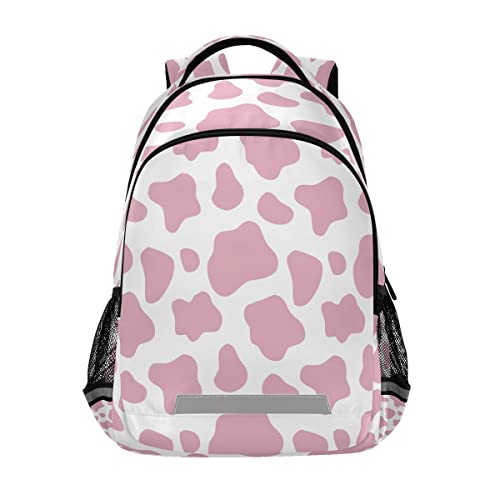 Funky Qiu Pink Cow Print Backpack Durable Lightweight College School Bookbag Daypack Rucksack for Boys Girl Student