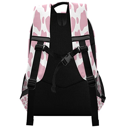 Funky Qiu Pink Cow Print Backpack Durable Lightweight College School Bookbag Daypack Rucksack for Boys Girl Student