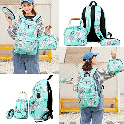 Caddlouy Waterproof Backpack for College Girls Women USB Charging Port Fits 14" Laptop Daypack School Bookbag