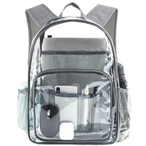 clear backpack stadium approved for women men heavy duty see through transparent pvc backpacks for school work travel,grey