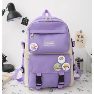 AMZTAN 4Pcs Canvas School Backpack Combo Set for Students with Bear Pendant Handle Shoulder Tote Bag Laptop Schoolbag (Purple)