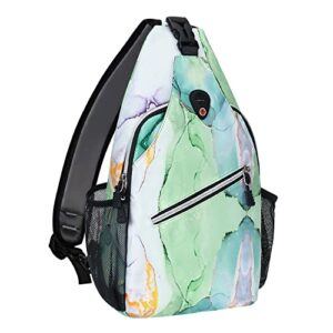 mosiso sling backpack, multipurpose travel hiking daypack rope crossbody shoulder bag marble mo-mbh189