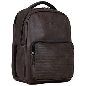 Kenneth Cole On Track Pack Vegan Leather 15.6” Laptop & Tablet Bookbag Anti-Theft RFID Backpack for School, Work, & Travel, Brown, Laptop