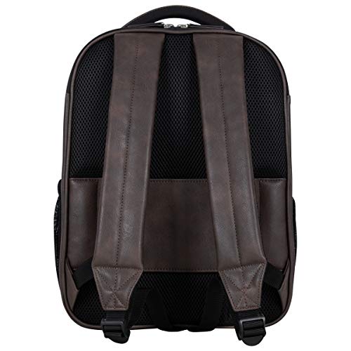 Kenneth Cole On Track Pack Vegan Leather 15.6” Laptop & Tablet Bookbag Anti-Theft RFID Backpack for School, Work, & Travel, Brown, Laptop
