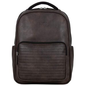 Kenneth Cole On Track Pack Vegan Leather 15.6” Laptop & Tablet Bookbag Anti-Theft RFID Backpack for School, Work, & Travel, Brown, Laptop