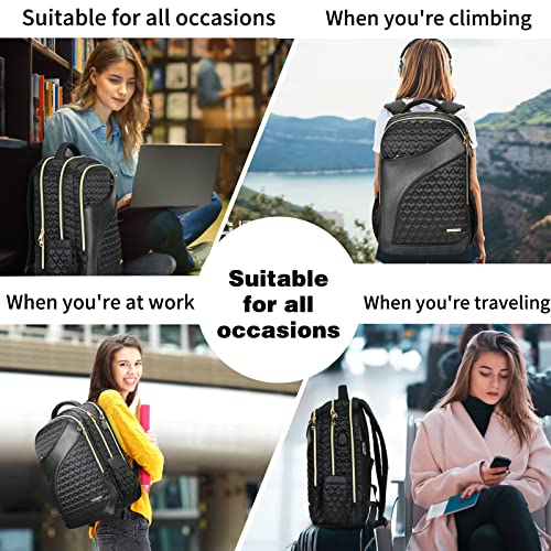 Laptop Backpack for Women, 17.3 Inch Girls College Students Backpack with USB Charging Port, Multi-layer Commuting Daypack Waterproof Rucksack for Staff Working/Teachers/Business (with Toiletry Bag)