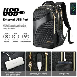 Laptop Backpack for Women, 17.3 Inch Girls College Students Backpack with USB Charging Port, Multi-layer Commuting Daypack Waterproof Rucksack for Staff Working/Teachers/Business (with Toiletry Bag)