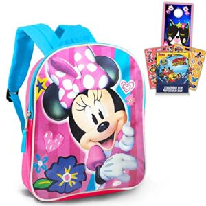 disney minnie mouse backpack for kids adults – large 16″ minnie mouse school bag with minnie mouse stickers (minnie mouse school supplies bundle)