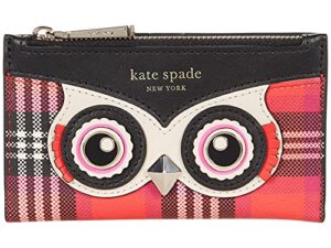 kate spade new york blinx owl plaid small slim bifold pink multi one size