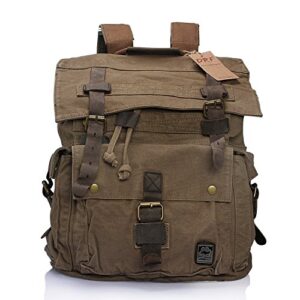 drf men’s canvas laptop backpack fit 17″ hiking daypack outdoor vintage look bg-09 (green)