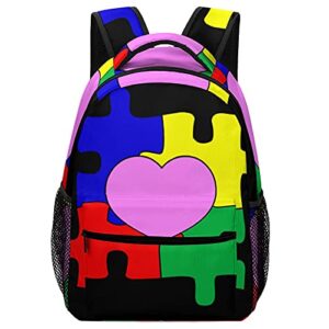 heart puzzle autism awareness large capacity study backpack book bag daypack with adjustable padded straps for travel school camping