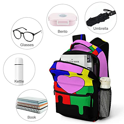 Heart Puzzle Autism Awareness Large Capacity Study Backpack Book Bag Daypack With Adjustable Padded Straps For Travel School Camping