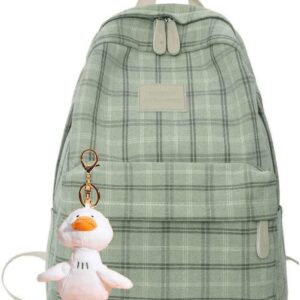 Light Academia Aesthetic Backpack Plaid Preppy Backpack Back to School Backpack Supplies(Sage Green)