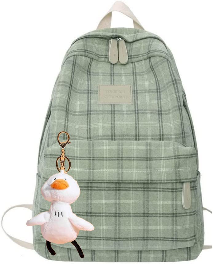 Light Academia Aesthetic Backpack Plaid Preppy Backpack Back to School Backpack Supplies(Sage Green)