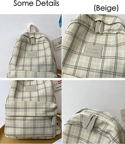 Light Academia Aesthetic Backpack Plaid Preppy Backpack Back to School Backpack Supplies(Sage Green)